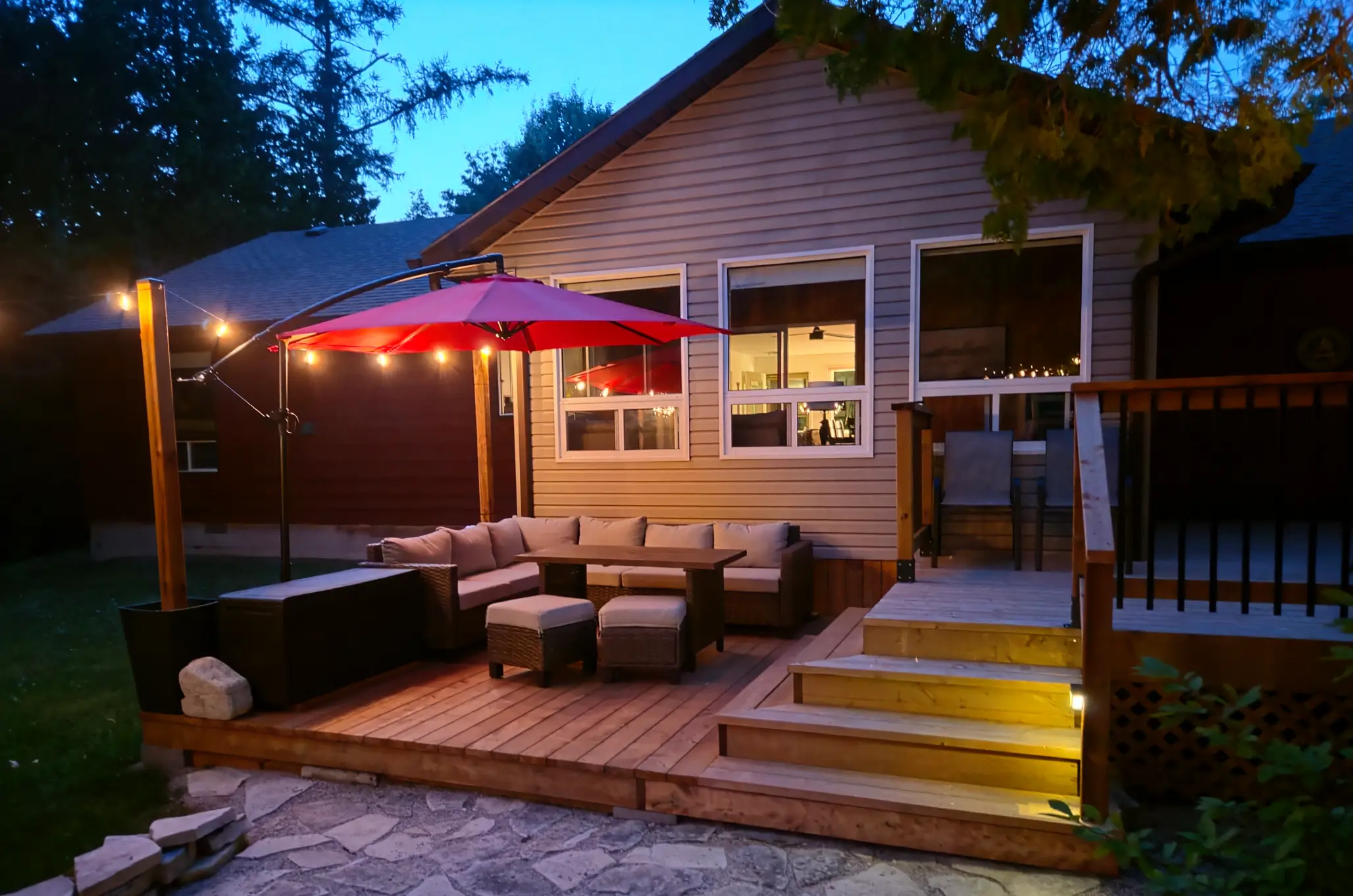 Singing Pines Cottage Deck Lounge Evening Lions Head Ontario