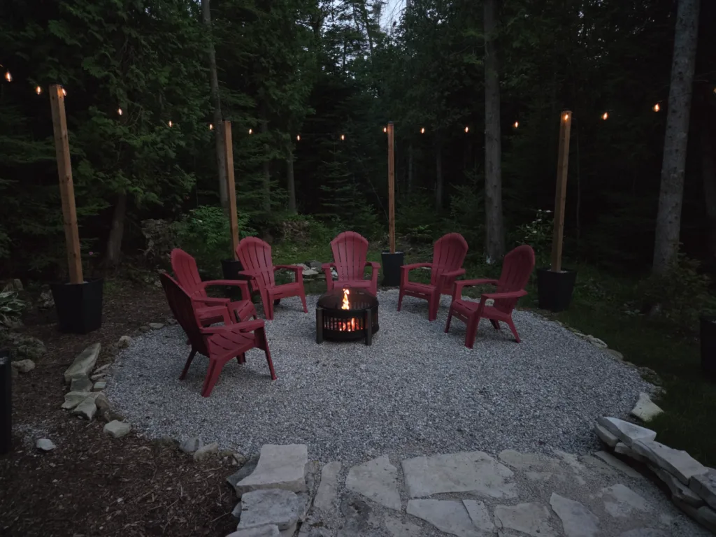 Singing Pines Cottage Firepit String Lights Lions Head Ontario